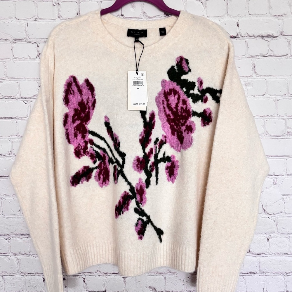 TED BAKER Cream Ivory Long Sleeve Floral Jacquard Sweater--NWT--M - Picture 12 of 16